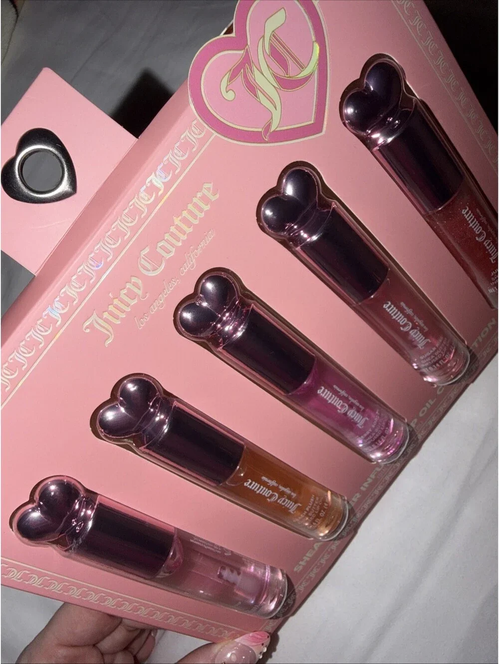 Juicy Couture Shea Butter Lip Oil Gift Set 5 Pack Heart Cap NWT
